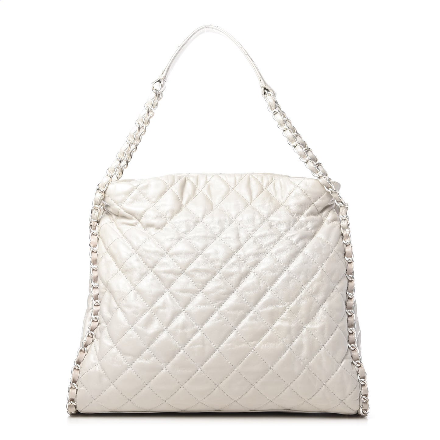Glazed Calfskin Quilted Large Chain Me Hobo Dark White