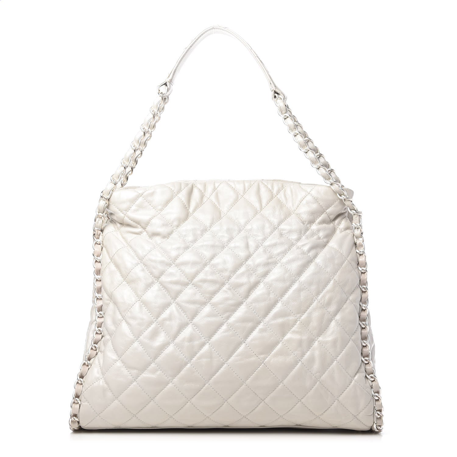 Chanel Glazed Calfskin Quilted Large Chain Me Hobo Dark White 1 of 9