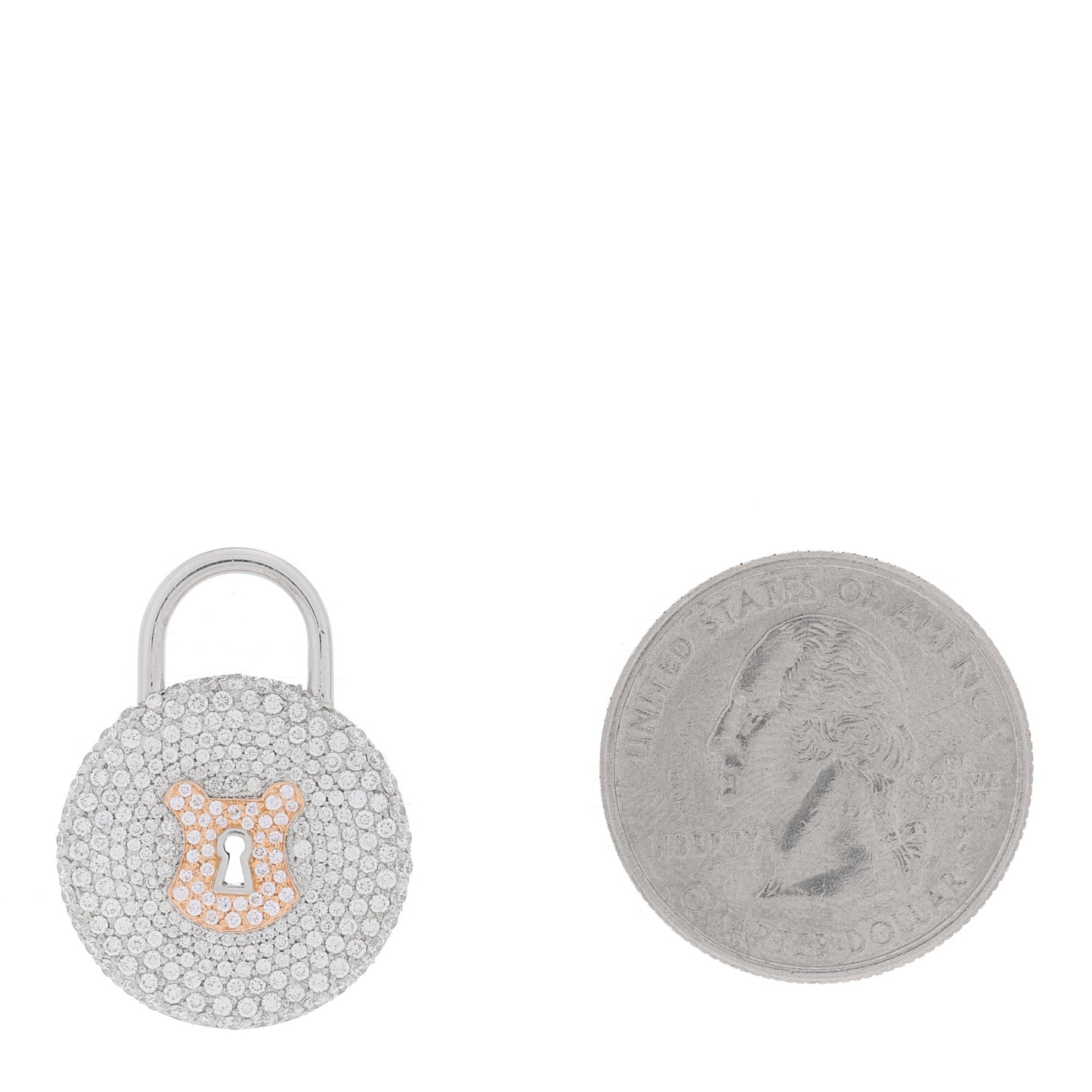 Platinum 18K Rose Gold Diamond Vintage Lock Pendant