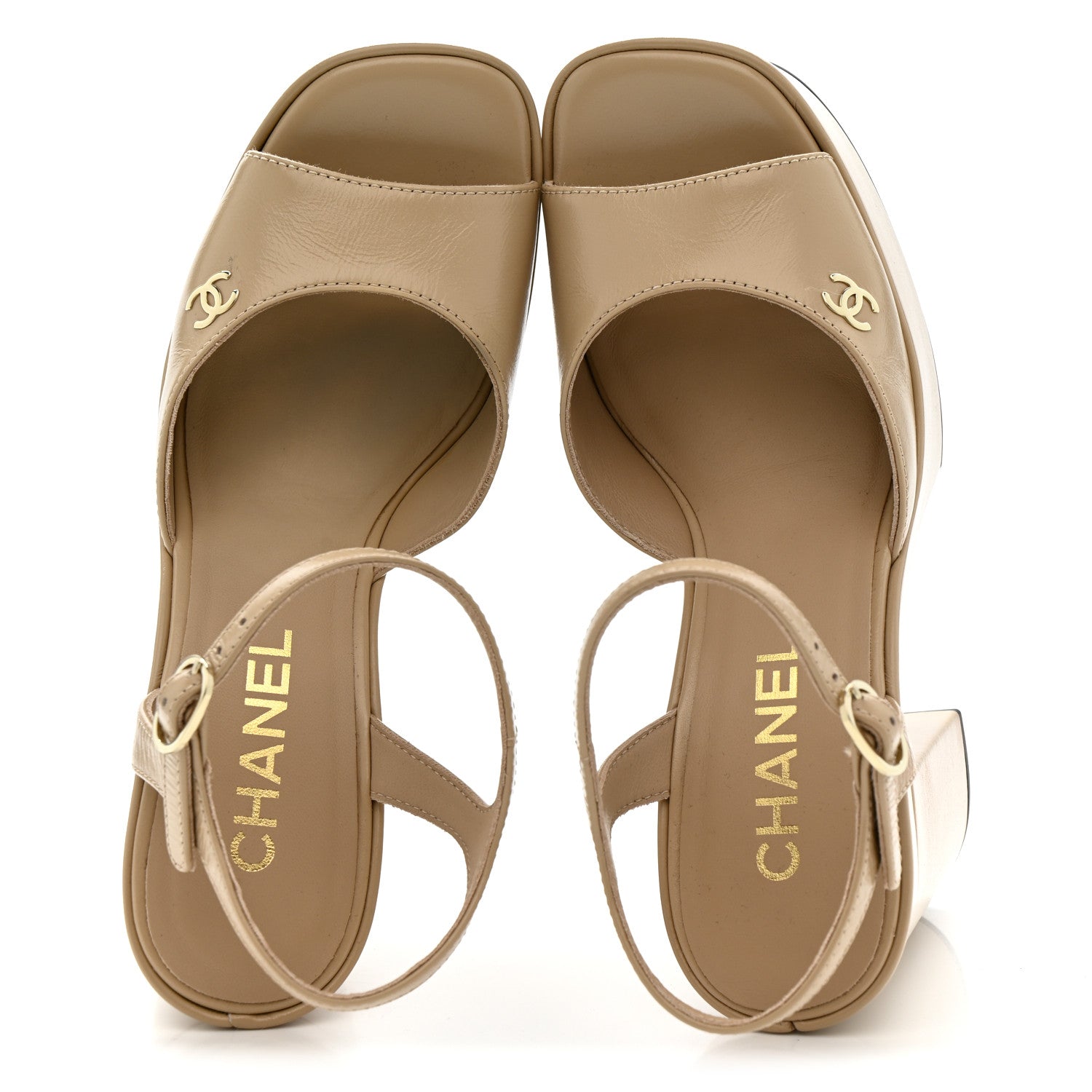 Chanel Calfskin CC Platform Sandals 37 Light Beige 1807508