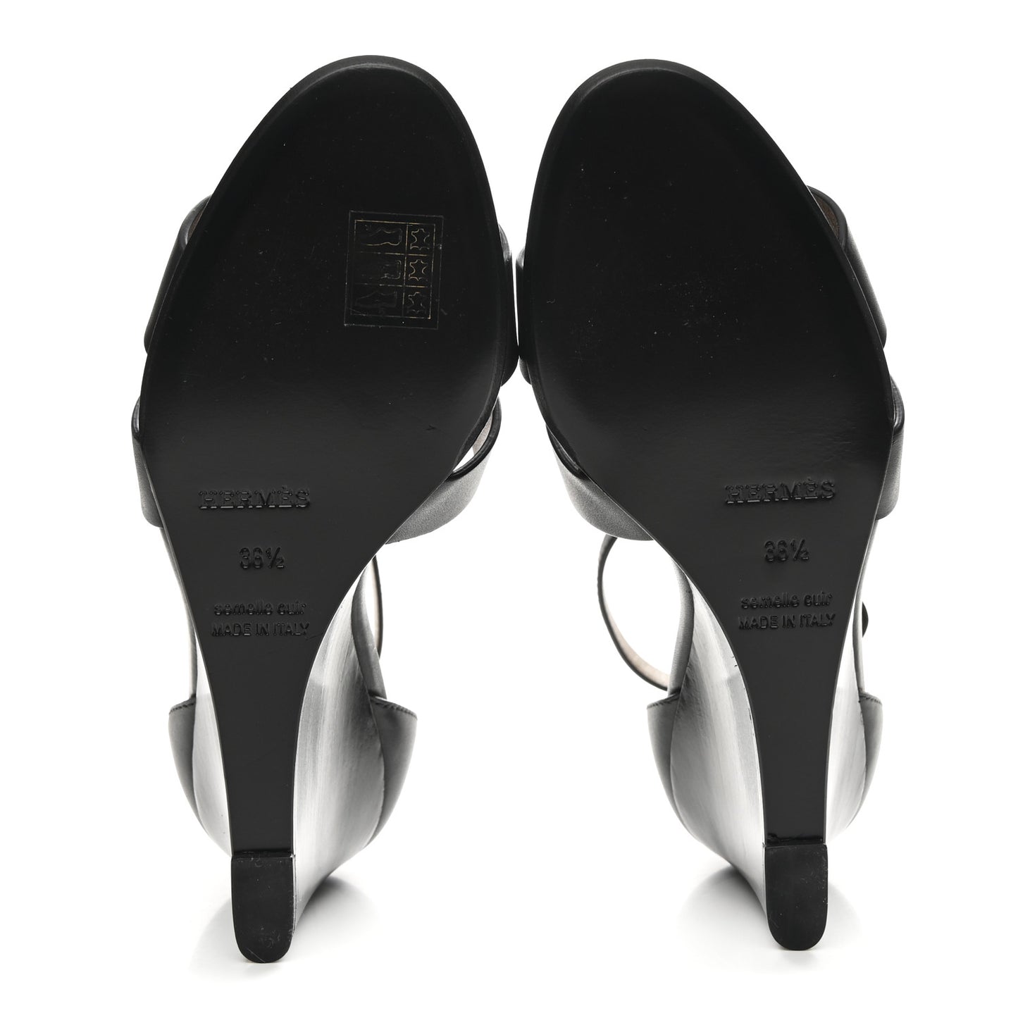 Calfskin Legend Wedge Sandals 36.5 Black