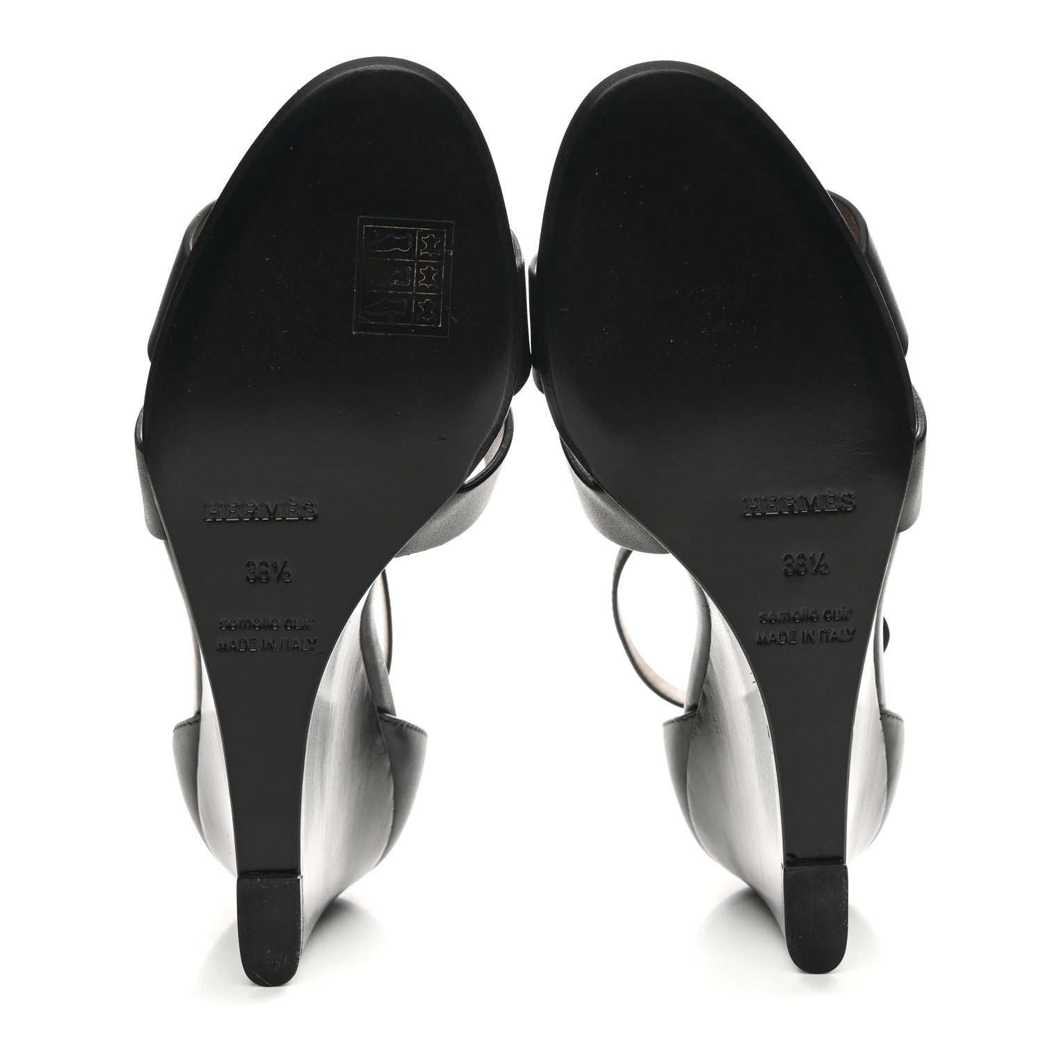 Hermes Calfskin Legend Wedge Sandals 36.5 Black 6 of 10