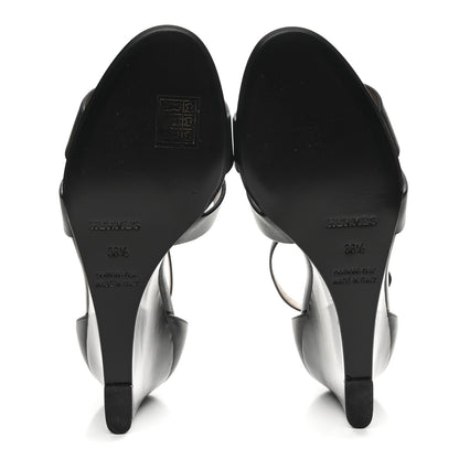 Hermes Calfskin Legend Wedge Sandals 36.5 Black 6 of 10