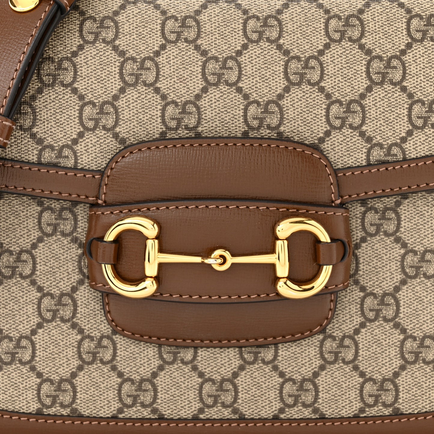 GG Supreme Monogram Horsebit 1955 Shoulder Bag Beige Brown Sugar
