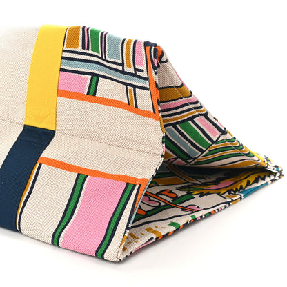Hermes Cotton Canvas Vue Sur La Dune Beach Bag Outremer Bubble Gum Jaune D'Or 9 of 9