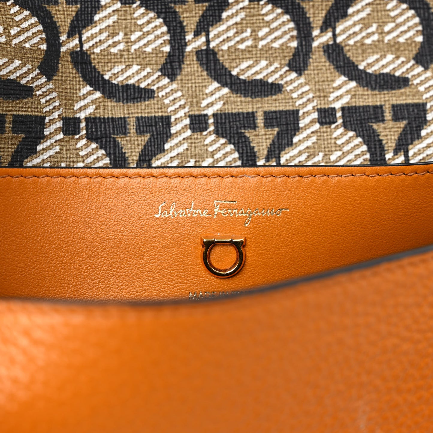 Grained Calfskin Gancini Crossbody Flap Orange