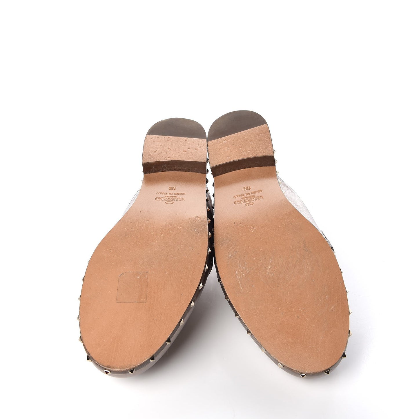 Metallic Lambskin Soul Rockstud Flat Mules 39 Silver