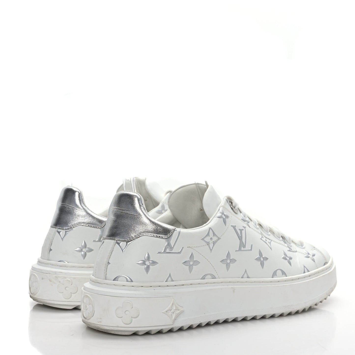 Calfskin Monogram Debossed Time Out Sneakers 41 White Silver