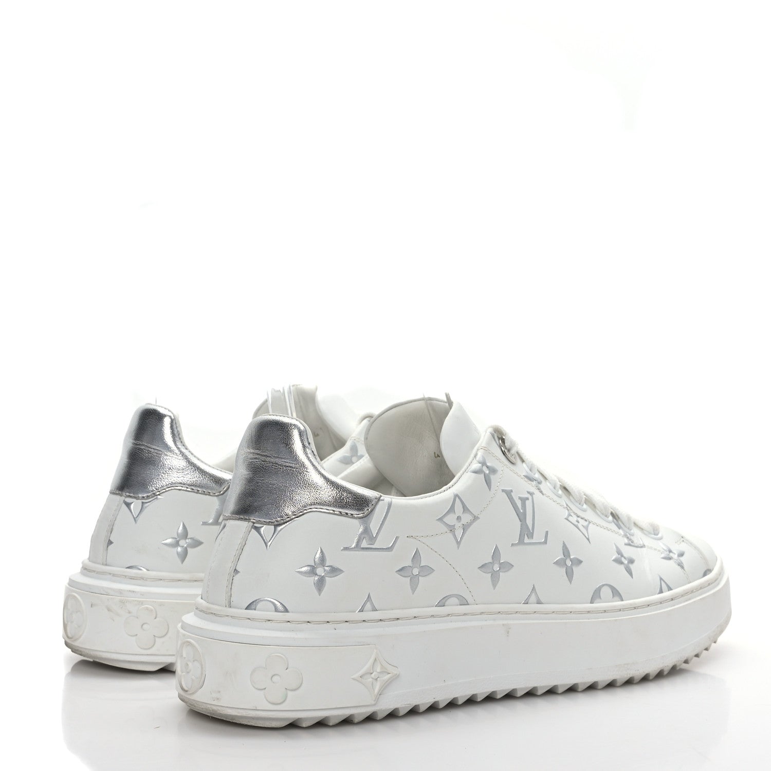 Louis Vuitton Calfskin Monogram Debossed Time Out Sneakers 41 White Silver 3 of 7