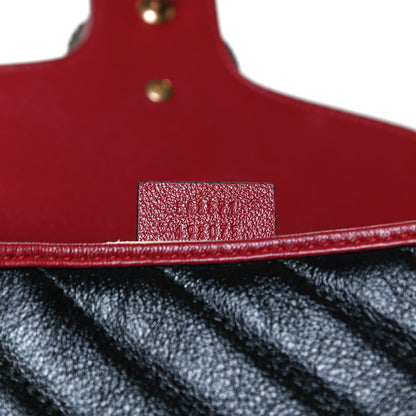 Gucci Vintage Effect Calfskin Matelasse Diagonal Mini Torchon GG Marmont Top Handle Shoulder Bag Black Romantic Cherry 7 of 13