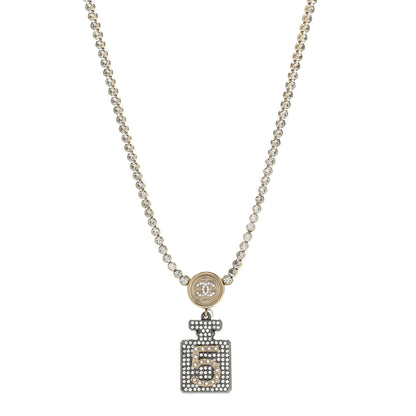 Chanel Crystal CC Perfume Bottle Necklace Gold 1 of 5