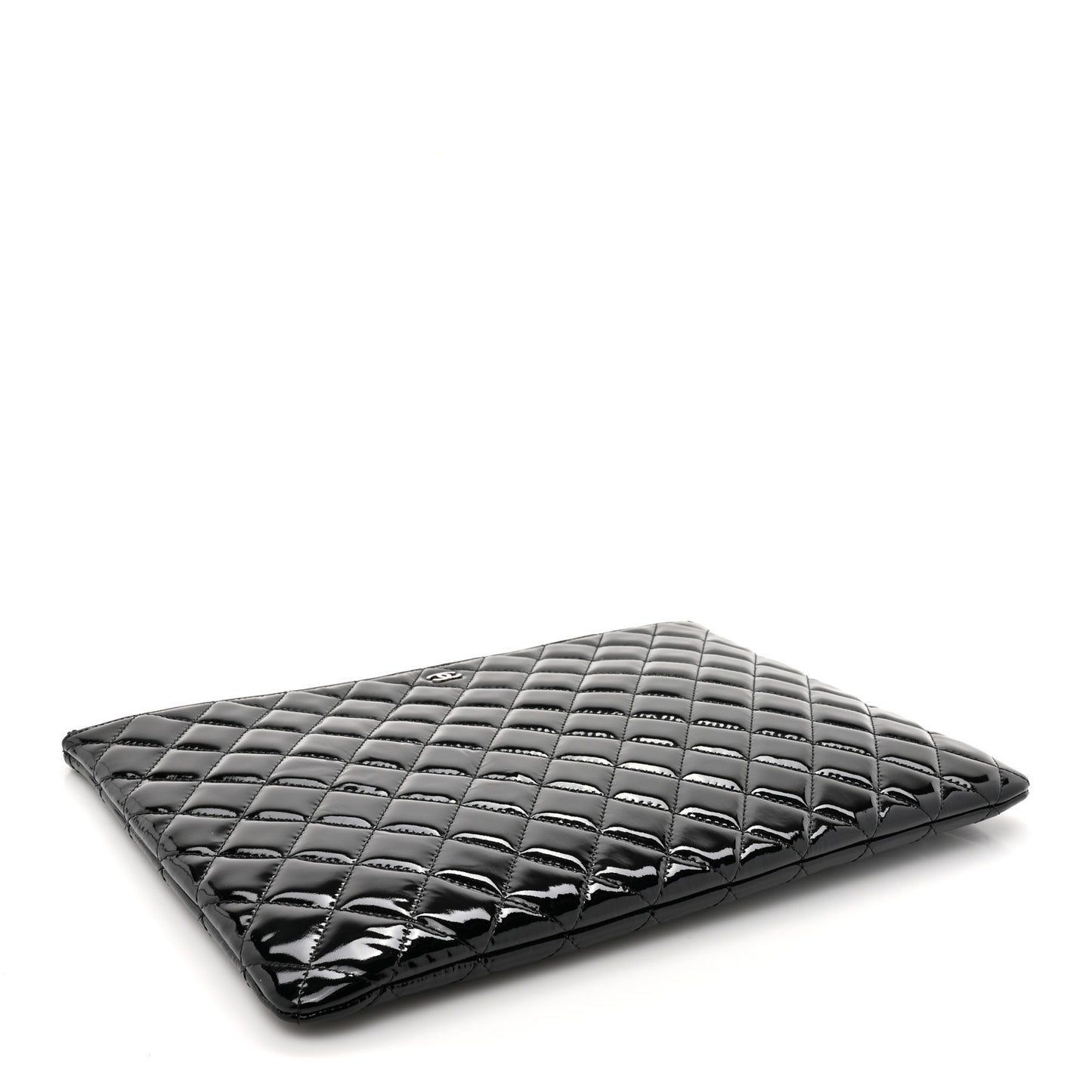 Patent Calfskin Quilted Large Cosmetic Case Black