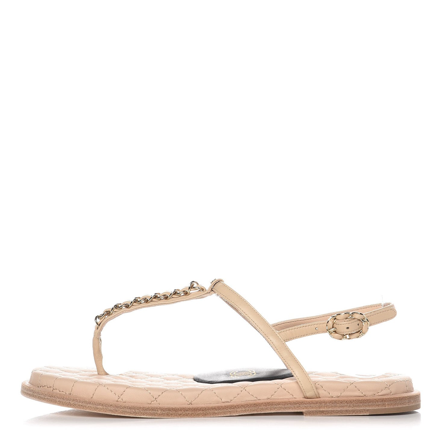 Lambskin CC Chain Thong Sandals 38 Beige