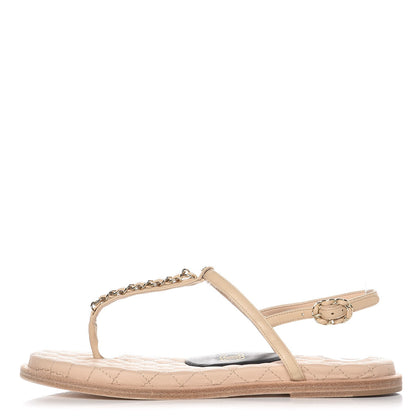 Chanel Lambskin CC Chain Thong Sandals 38 Beige 1 of 9