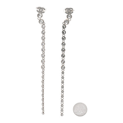 Chanel Metal Crystal CC Long Drop Earrings Silver 2 of 4