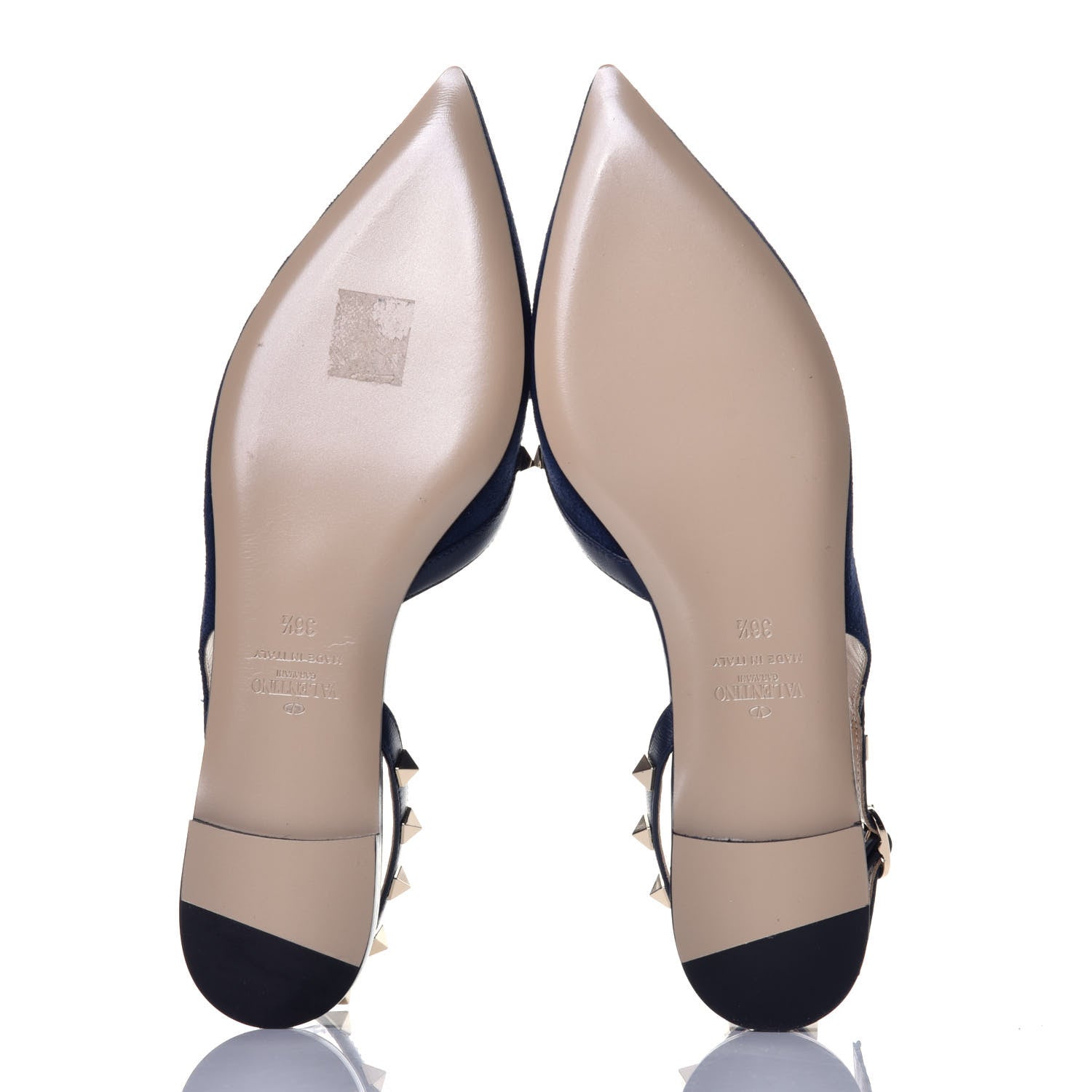 Valentino Garavani Suede Nappa Rockstud Slingback Flats 36.5 Marine 5 of 10