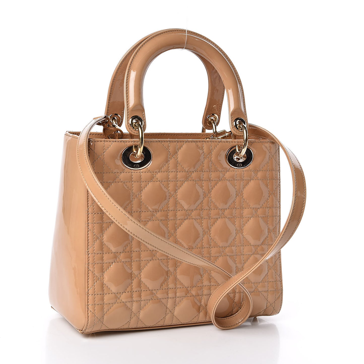 Patent Cannage Medium Lady Dior Beige