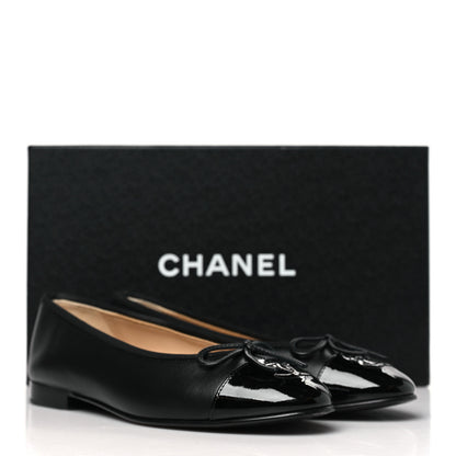 Chanel Lambskin Patent CC Cap Toe Ballerina Flats 36 Black 10 of 10
