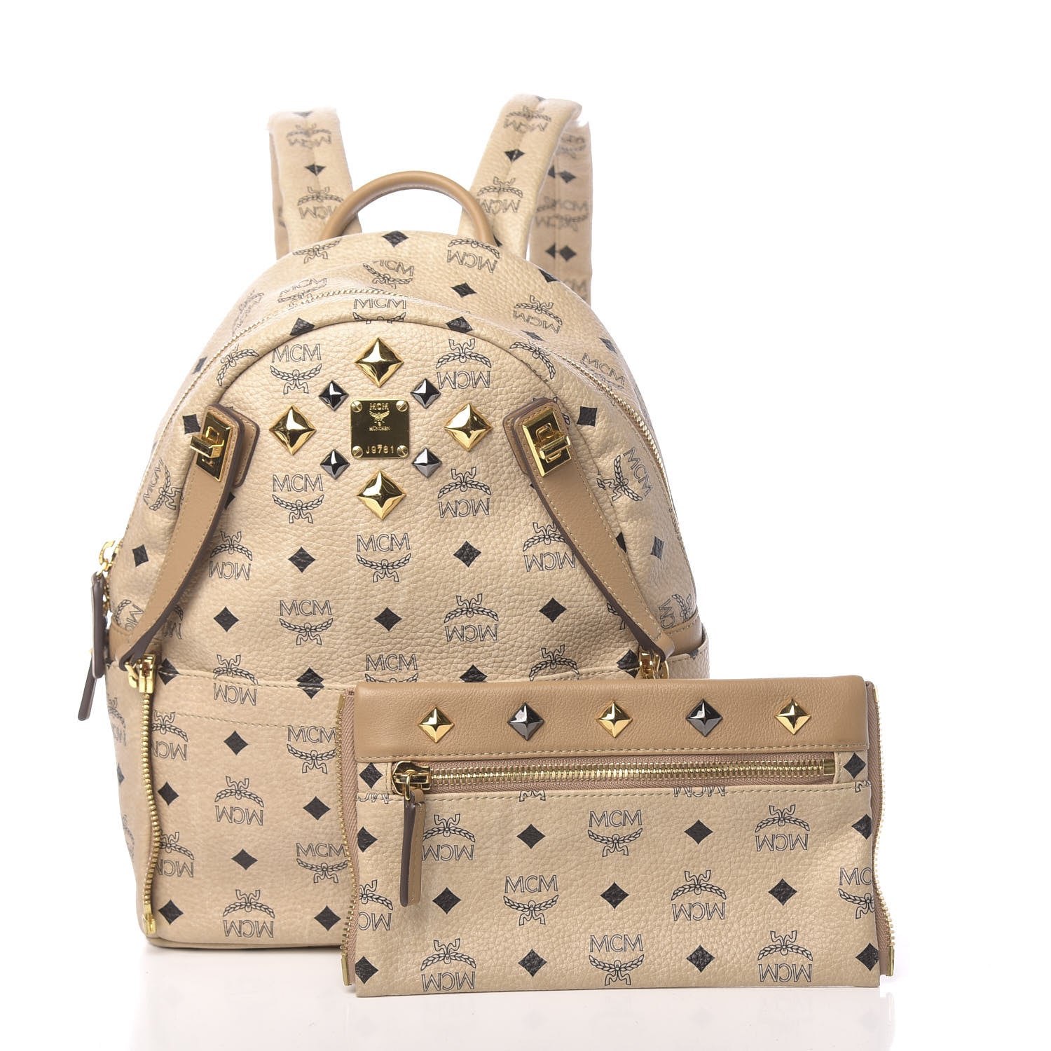 MCM Visetos Studded Small Dual Stark Backpack Beige 2 of 9