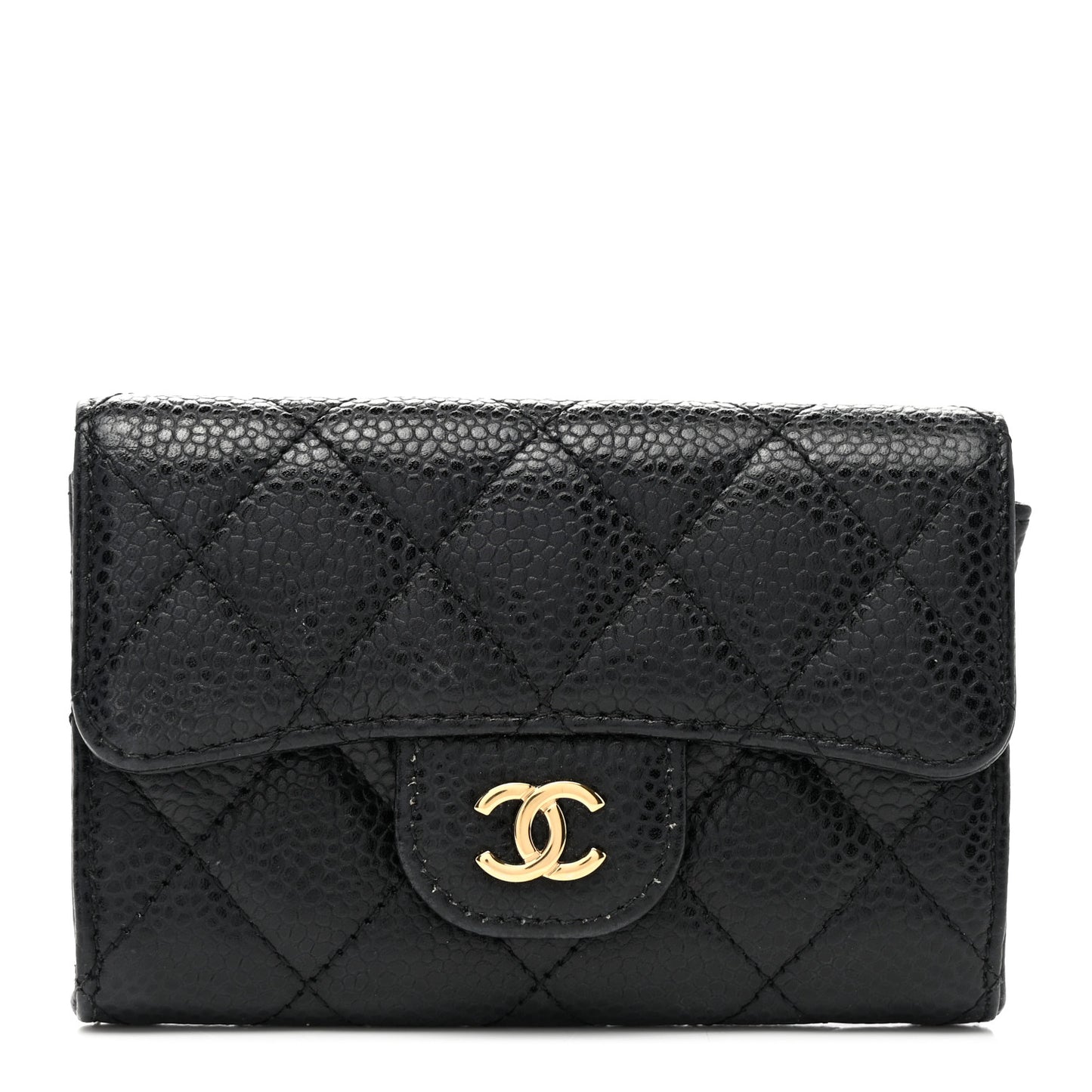 Caviar Quilted Flap Card Holder Black