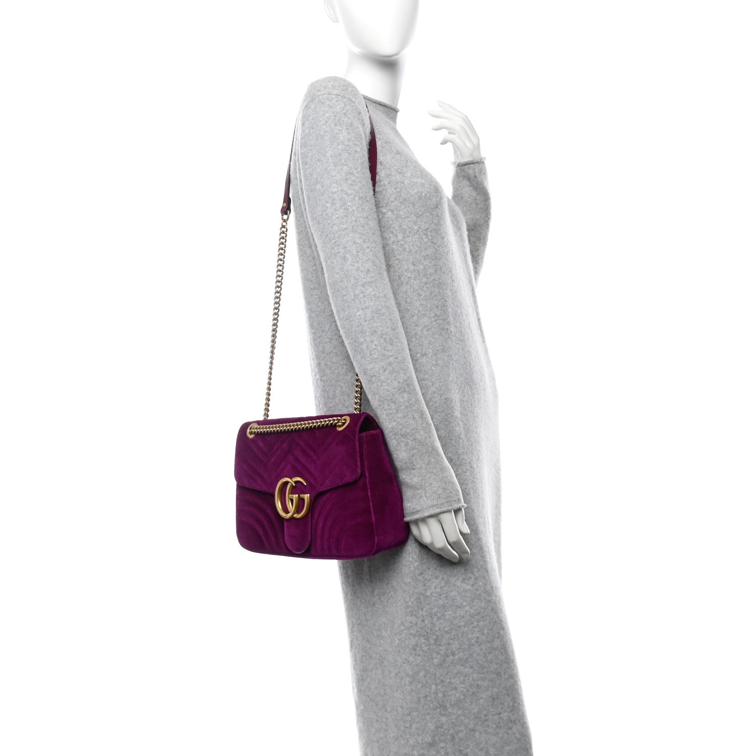 Gucci Velvet Matelasse Medium GG Marmont Shoulder Bag Fuchsia Violet Cyclamen 2 of 10