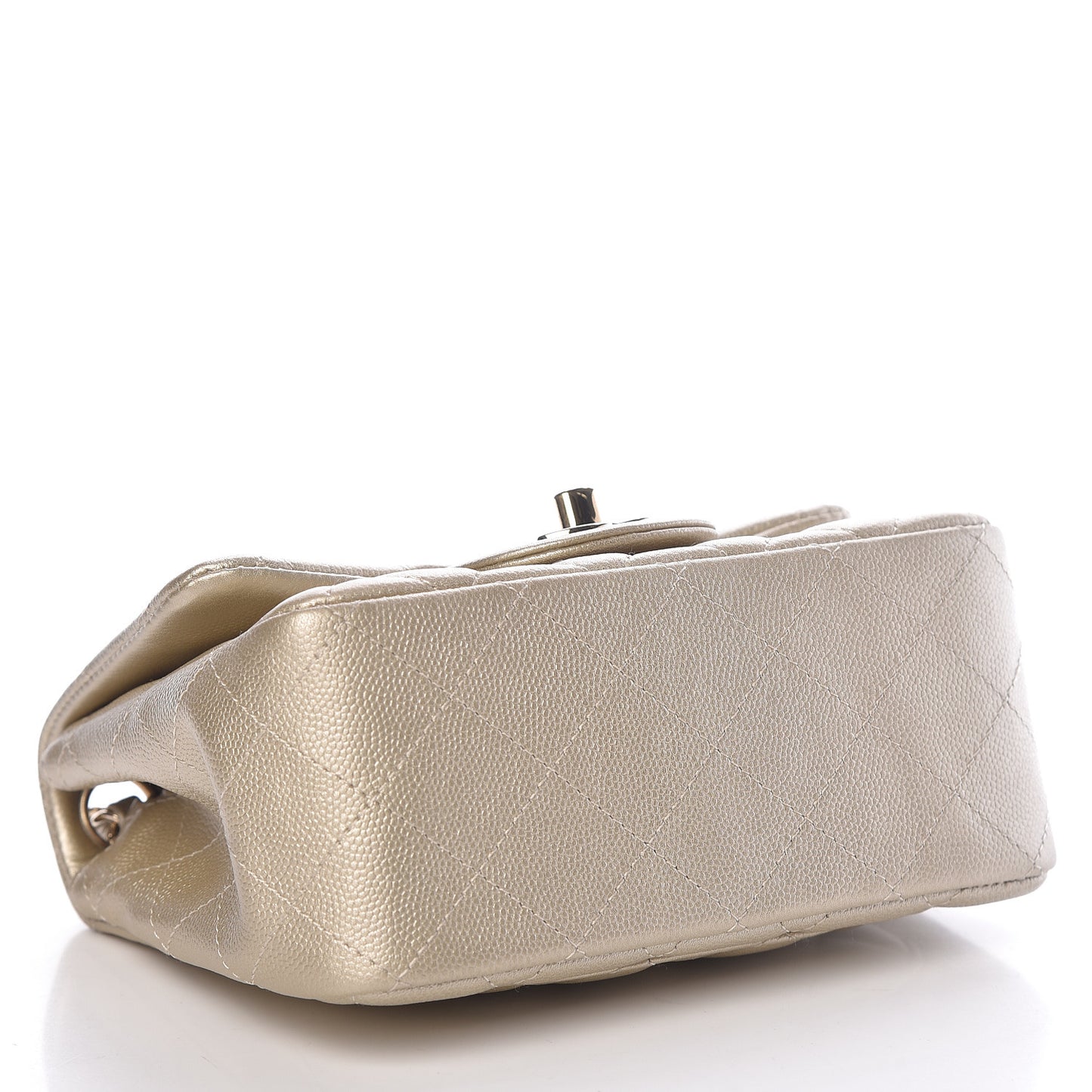 Metallic Caviar Quilted Mini Square Flap Light Gold