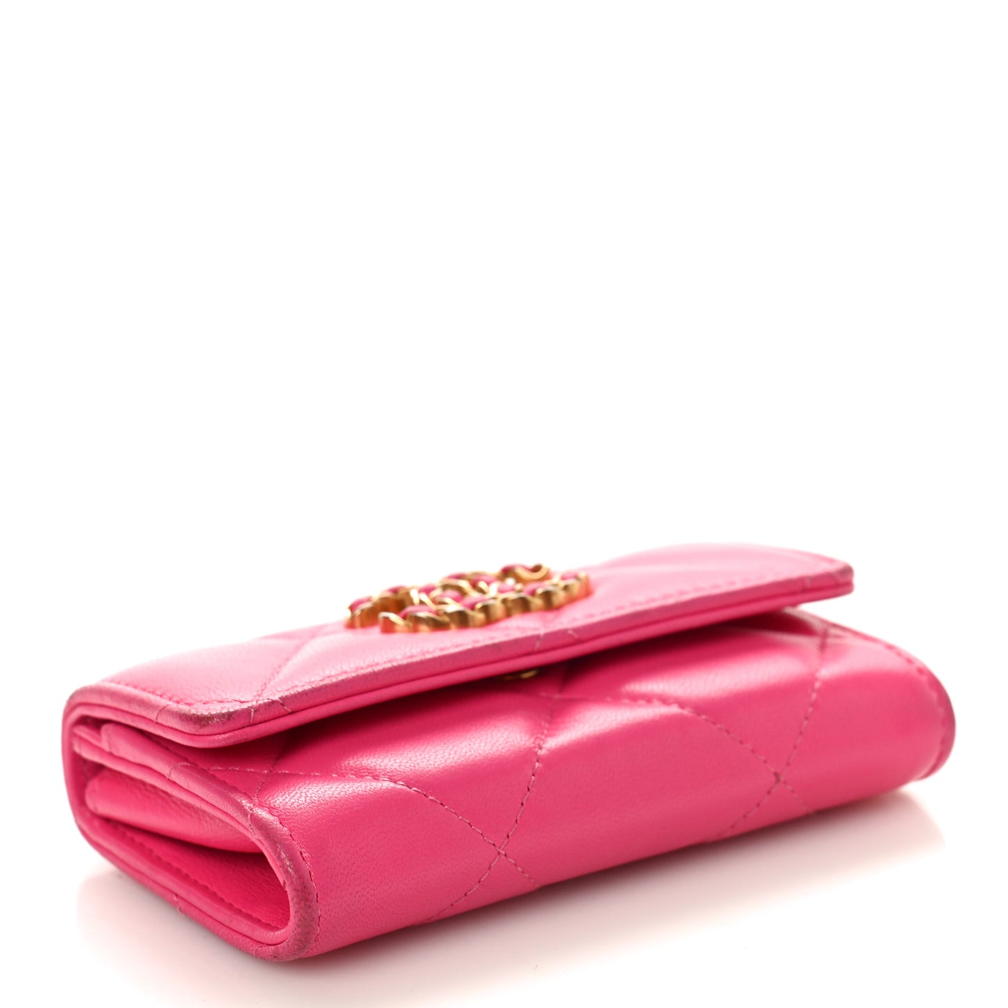 Lambskin Quilted Chanel 19 Flap Card Holder Dark Pink