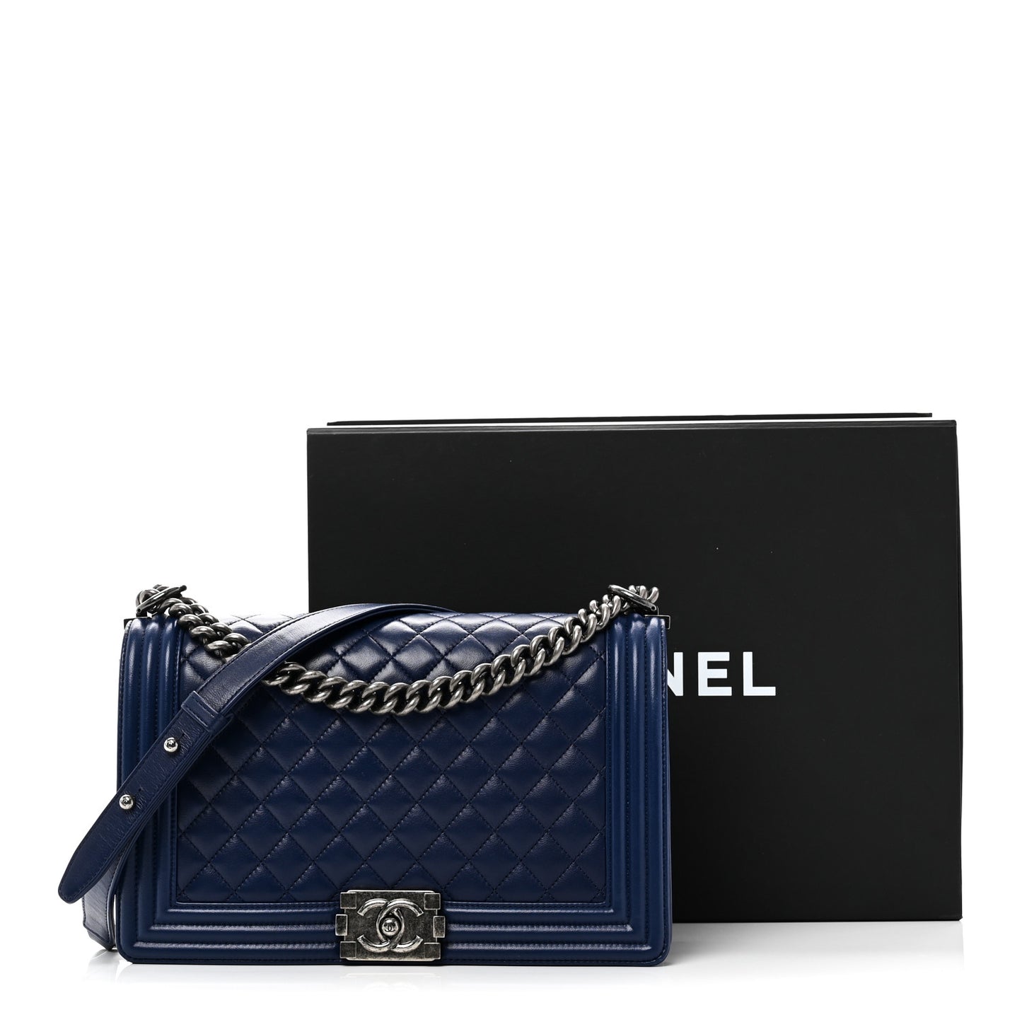 Calfskin Quilted New Medium Boy Flap Dark Blue