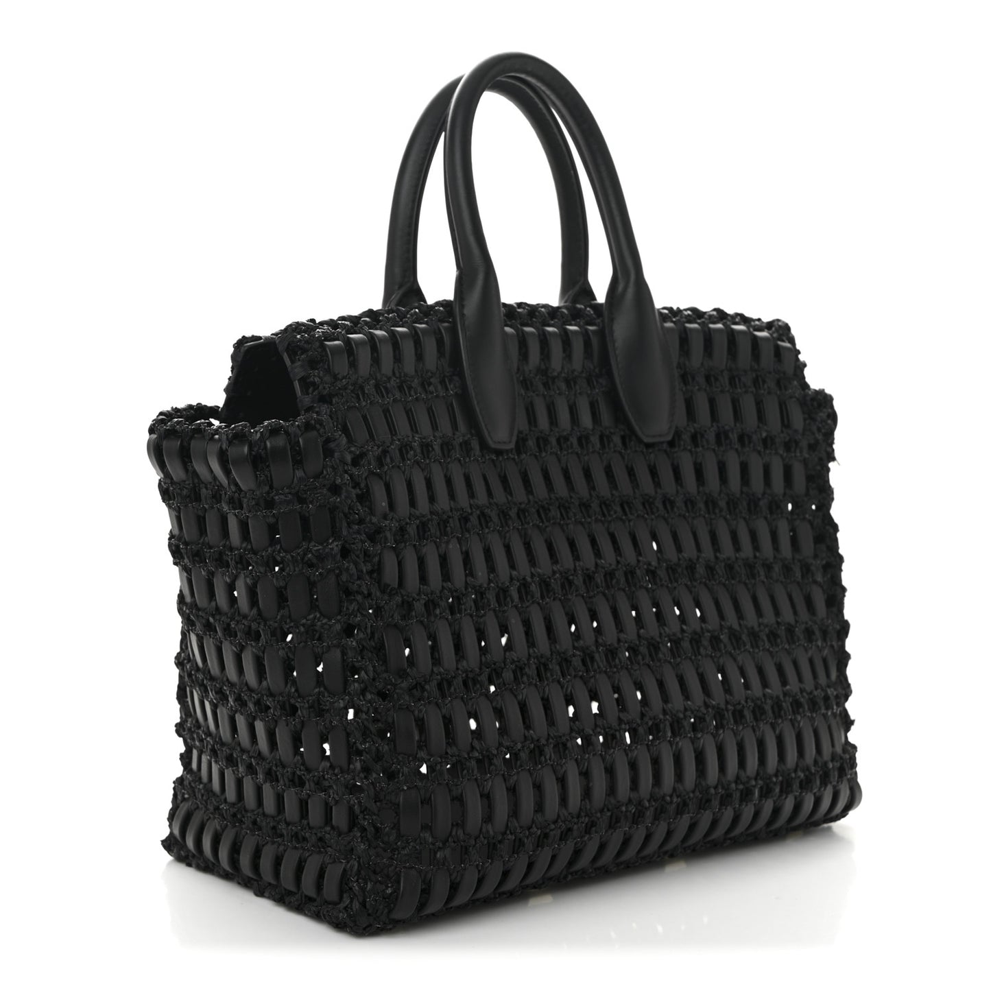 Raffia Calfskin The Studio Box Tote Black