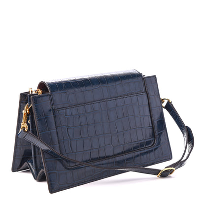 Mulberry Calfskin Crocodile Embossed Pembroke Shoulder Bag Navy 2 of 8