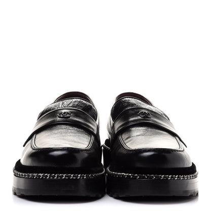 Chanel Crinkled Calfskin Velvet CC Chain Mocassin Loafers 38 Black 2 of 10