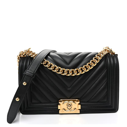 Chanel Lambskin Chevron Quilted Medium Boy Flap Black 1 of 10
