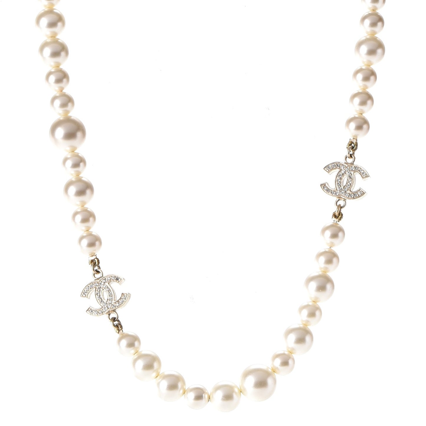 Crystal Pearl CC Short Necklace Gold