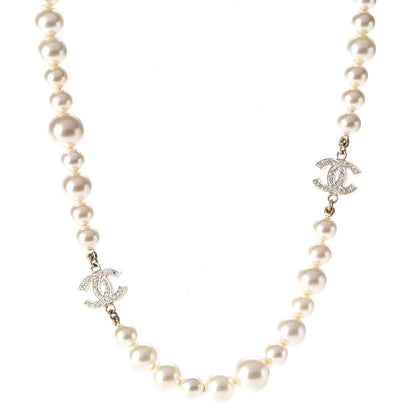 Chanel Crystal Pearl CC Short Necklace Gold 1 of 7