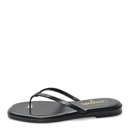 Chanel Goatskin CC Times Square Thong Sandals 40 Black 1 of 10