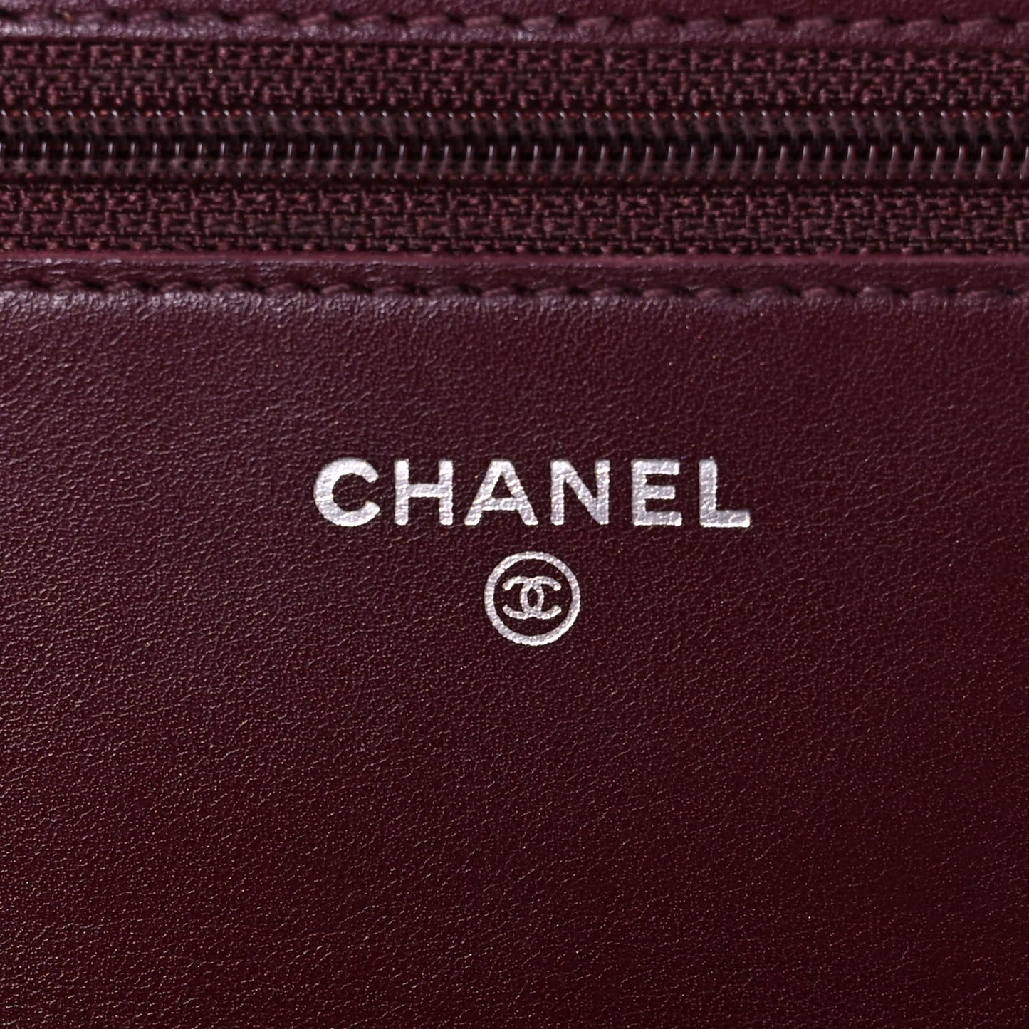Striated Patent Quilted Wallet on Chain WOC Bordeaux