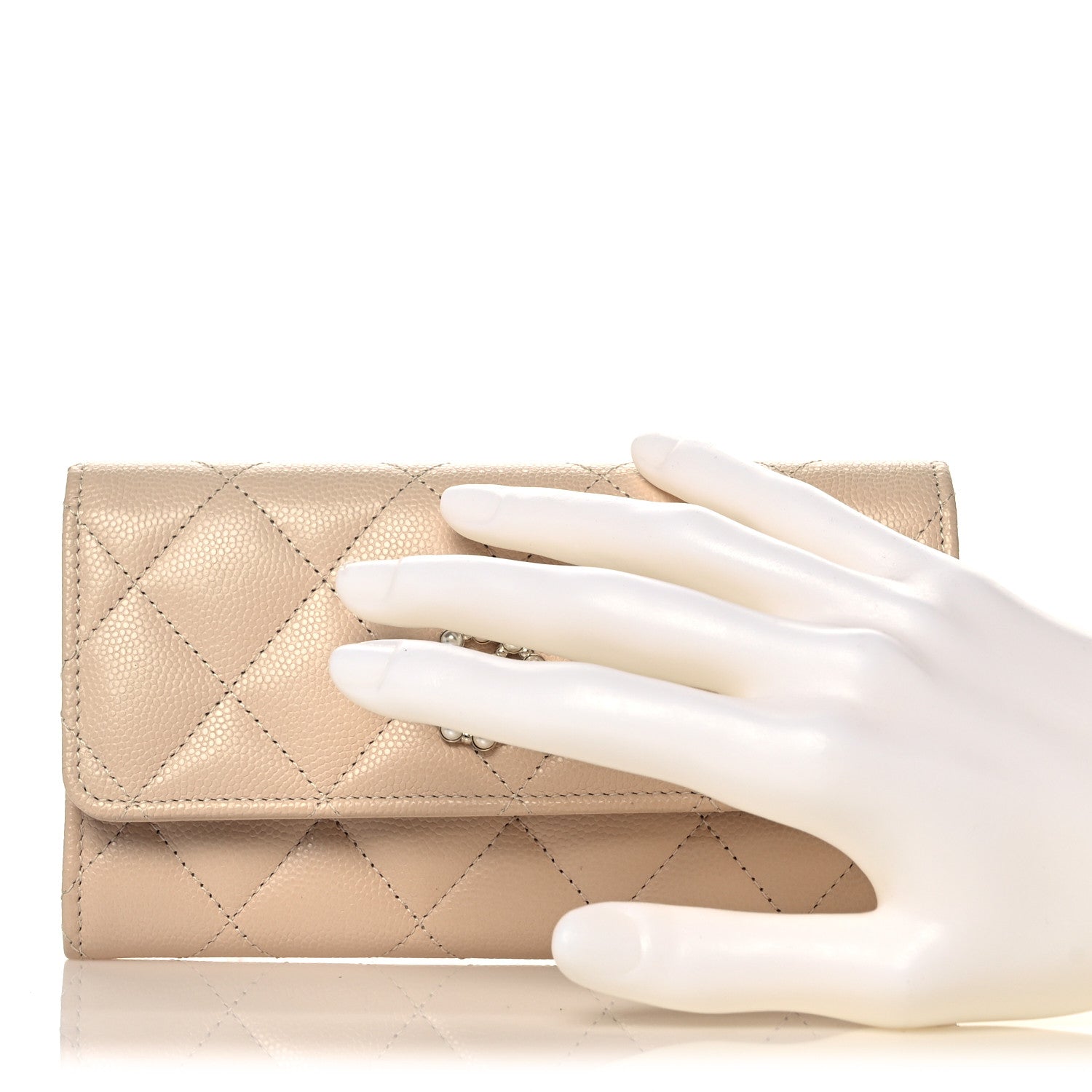 Chanel Caviar Pearl Quilted Coco Candy Wallet Beige 2 of 11