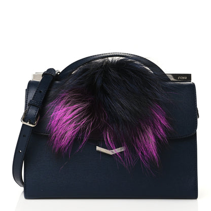 Fendi Vitello Elite Fur Demi Jour Shoulder Bag Navy 1 of 12