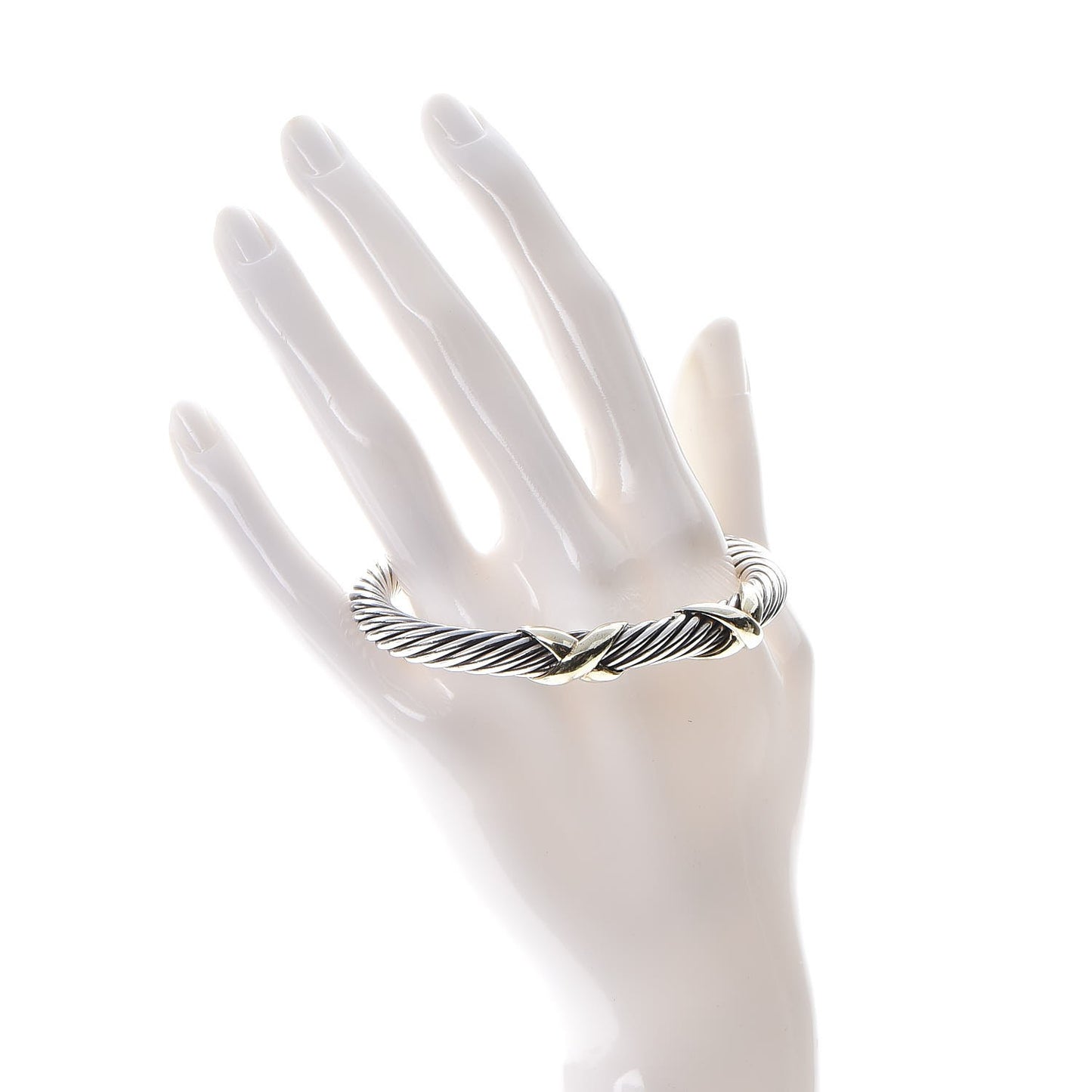 Sterling Silver 14K Yellow Gold 7mm Double X Cable Bracelet