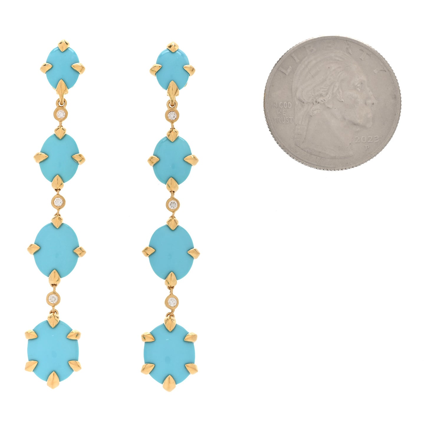 18K Yellow Gold Diamond Turquoise Chatelaine Drop Earrings