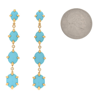 David Yurman 18K Yellow Gold Diamond Turquoise Chatelaine Drop Earrings 2 of 5