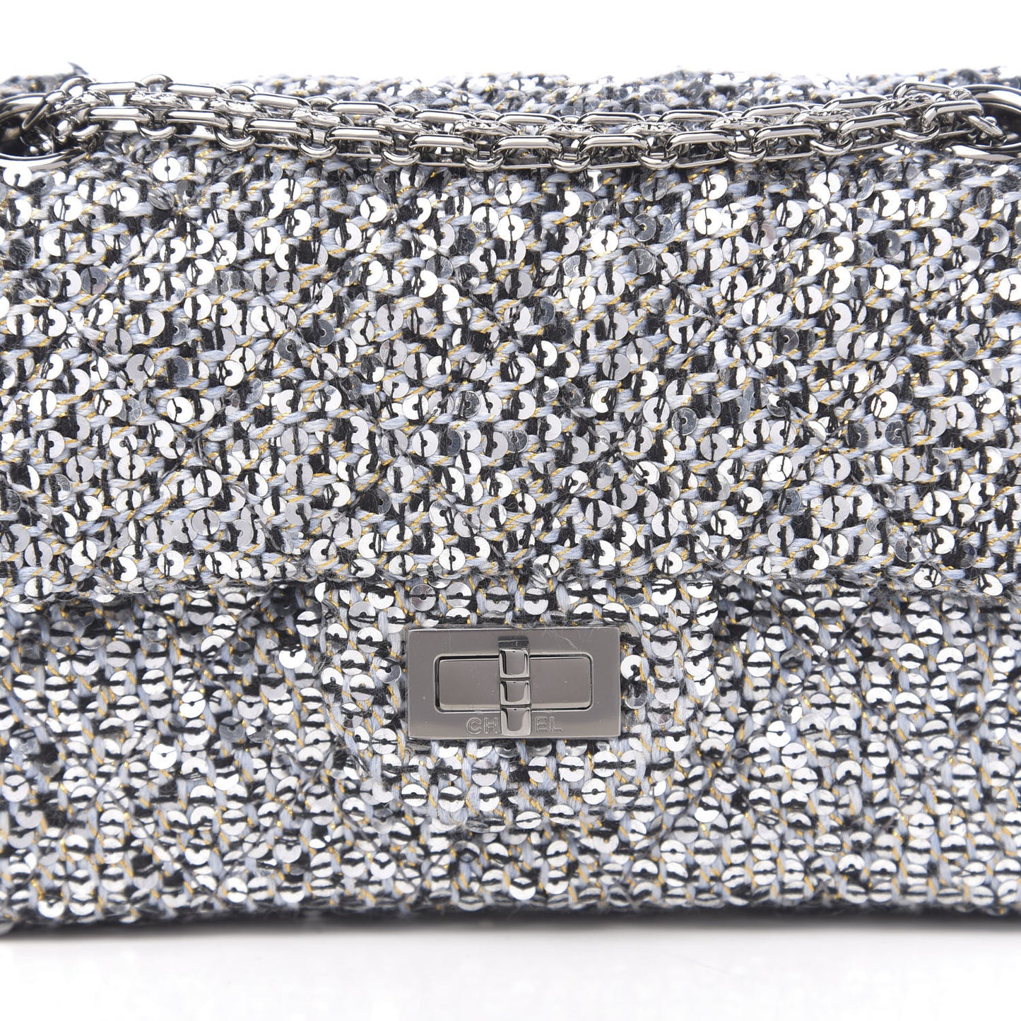 Tweed Quilted 2.55 Reissue Mini Flap Silver Black Gold