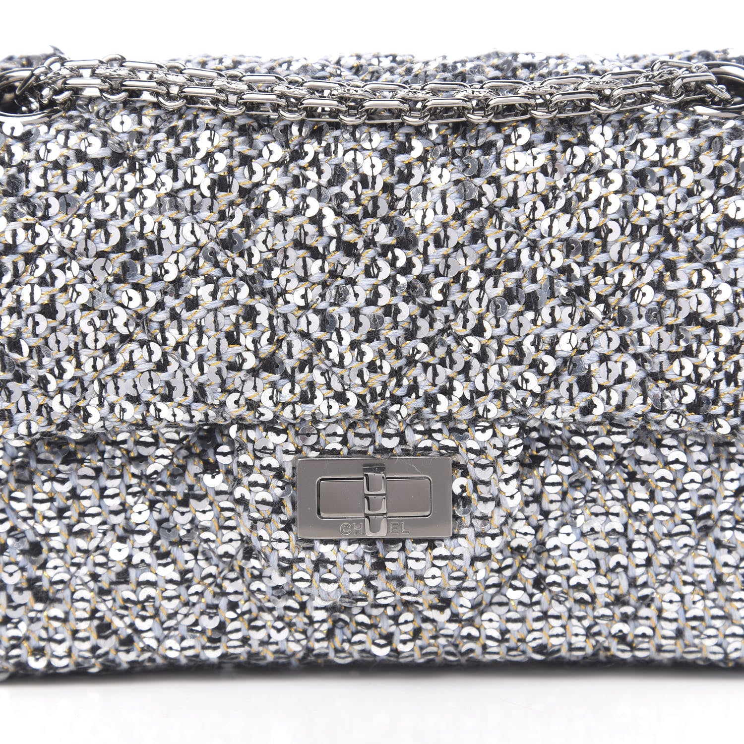 Chanel Tweed Quilted 2.55 Reissue Mini Flap Silver Black Gold 9 of 10