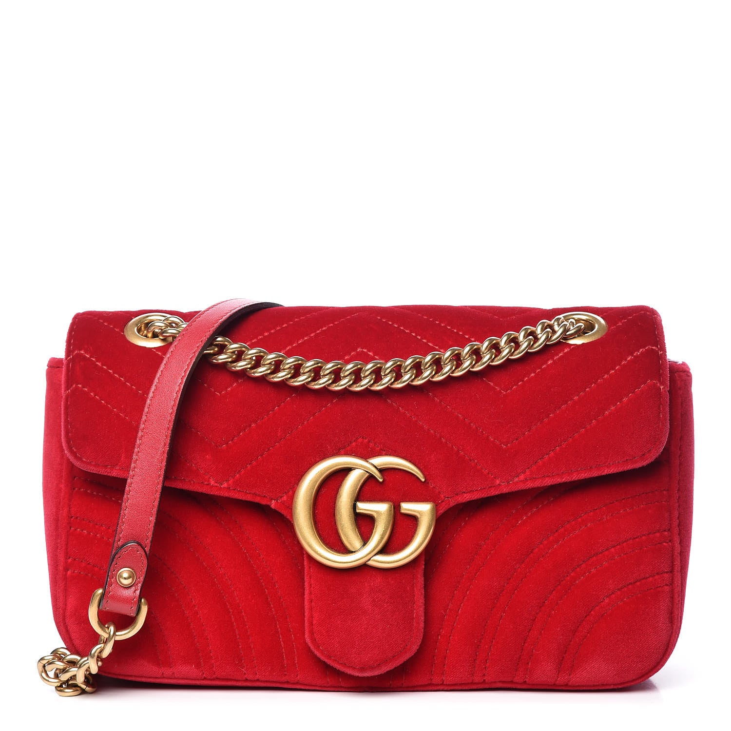 Gucci Velvet Matelasse Small GG Marmont Shoulder Bag Hibiscus Red 1 of 10