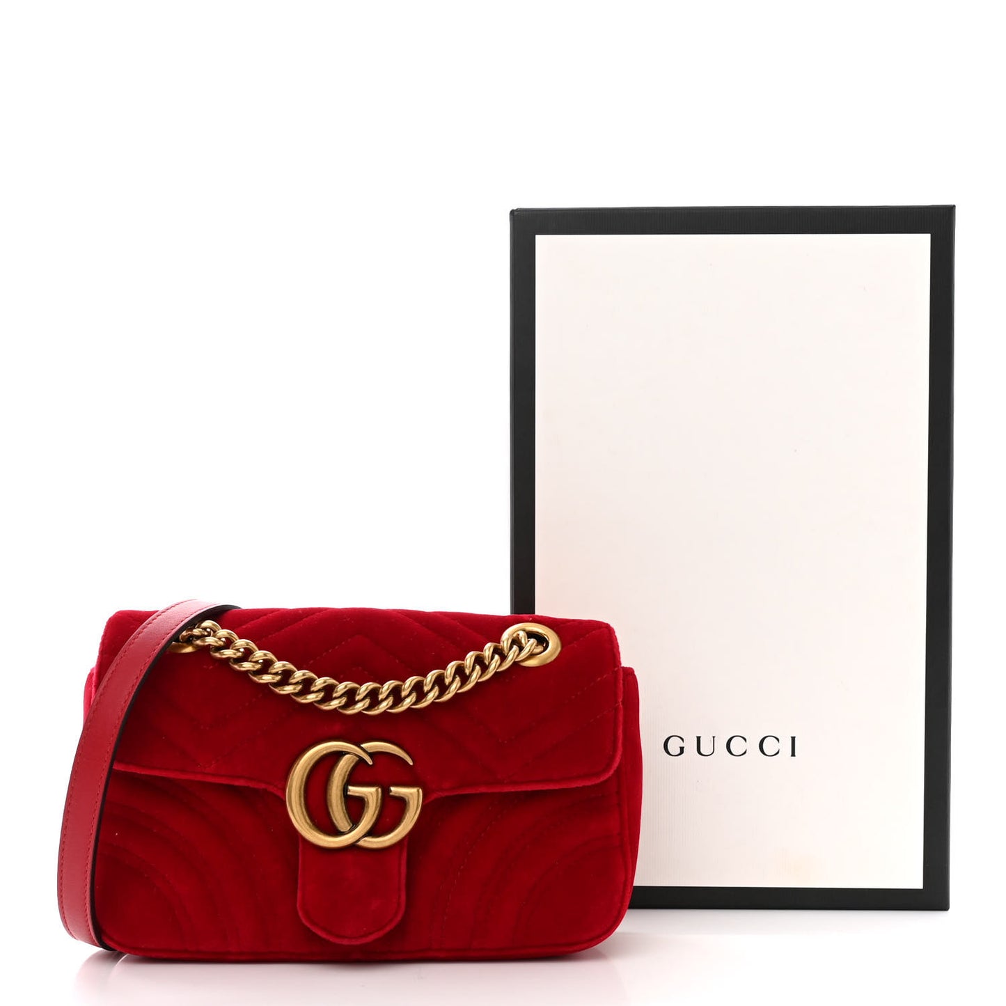 Velvet Matelasse Mini GG Marmont Shoulder Bag Hibiscus Red