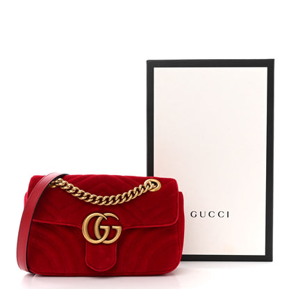 Gucci Velvet Matelasse Mini GG Marmont Shoulder Bag Hibiscus Red 11 of 11