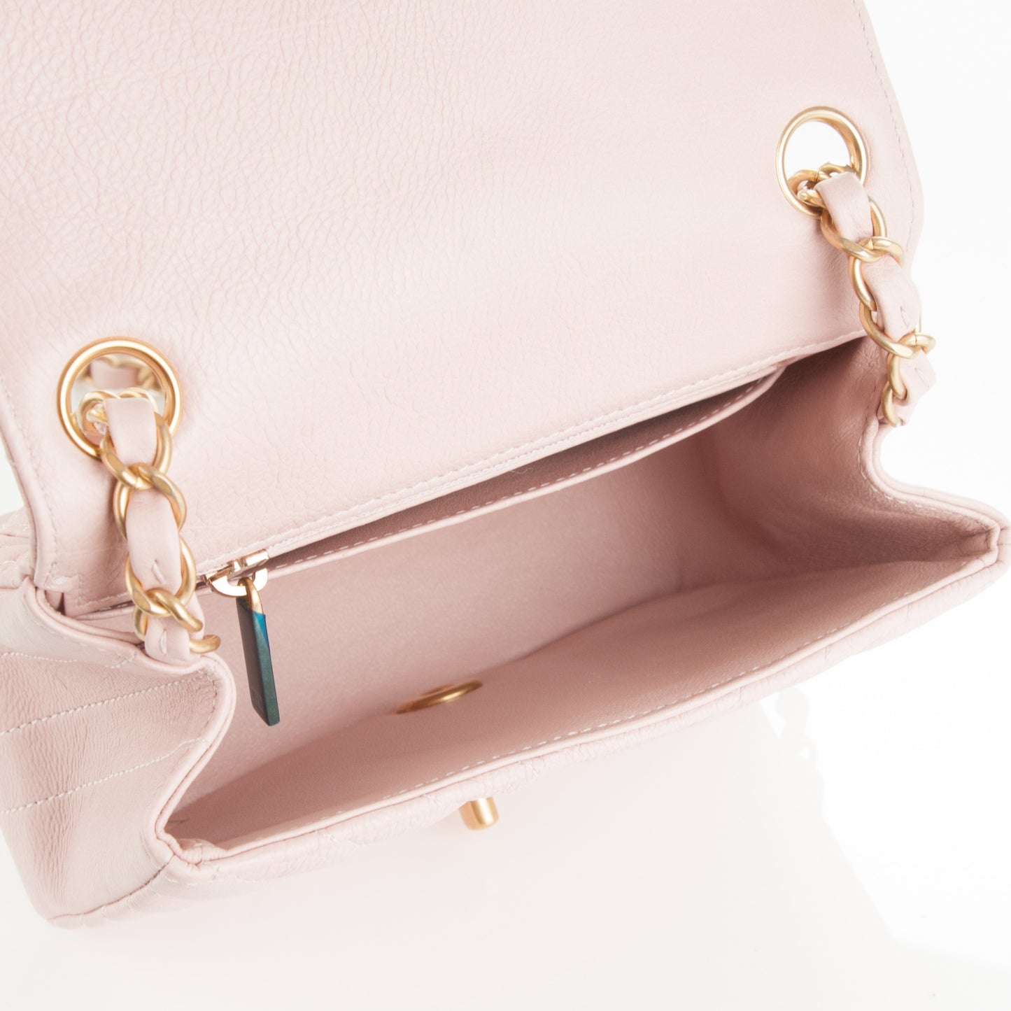 Calfskin Chevron Quilted Mini Square Flap Light Pink