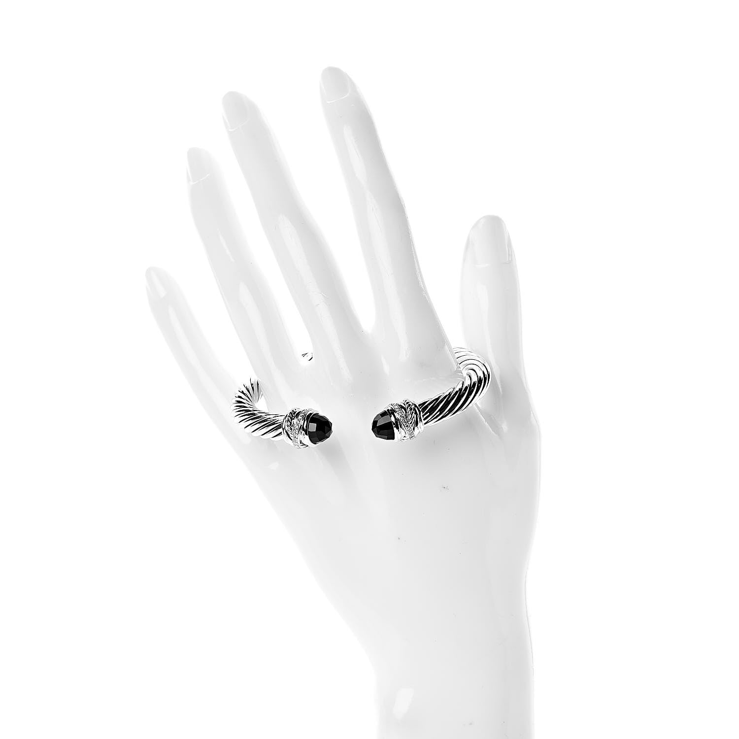 David Yurman Sterling Silver Diamond Black Onyx 7mm Cable Classics Crossover Bracelet 2 of 4