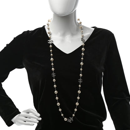 Chanel Crystal Pearl CC Long Necklace Silver 2 of 5
