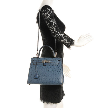 Hermes Ostrich Kelly Sellier 28 Bleu Roi 2 of 25